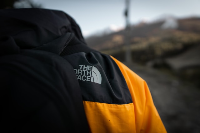 dos d'un homme portant une veste The North Face